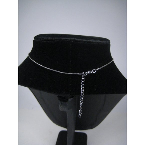 Rhinestone Dangle Pendant Filigree Silvertone Chain Necklace 16 Inch Choker - Picture 7 of 8